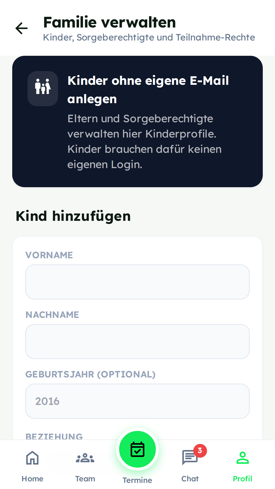 FTeams Familienverwaltung