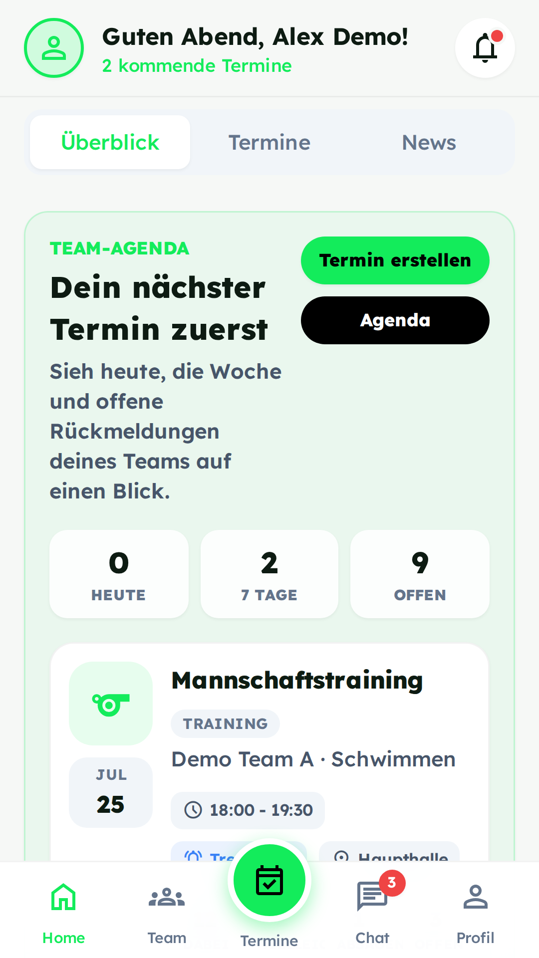 Terminübersicht in FTeams