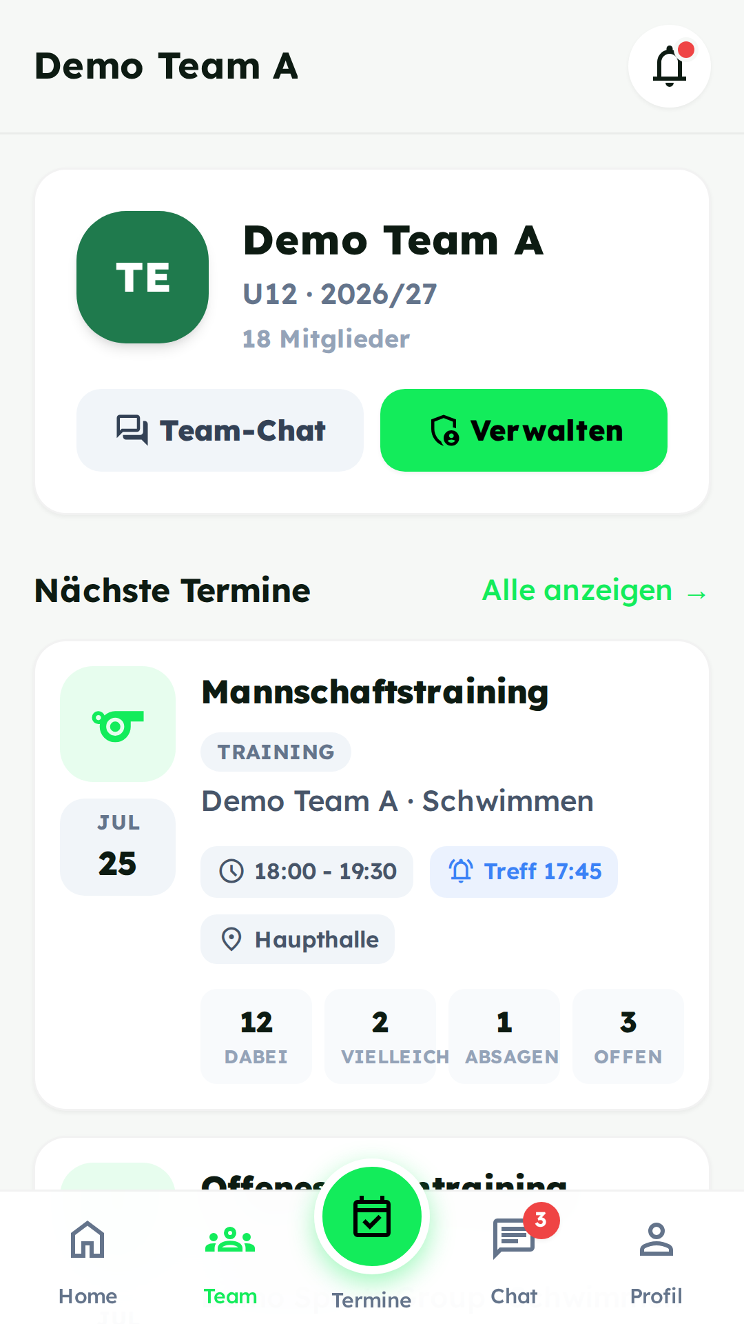 Teamübersicht in FTeams